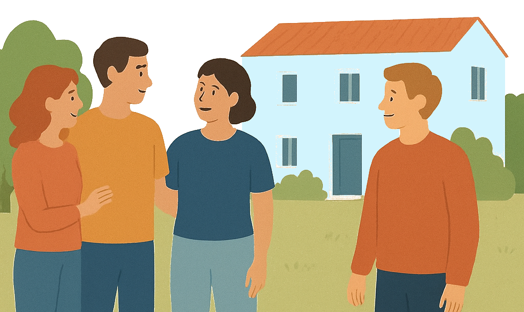 Les colocataires devant la maison